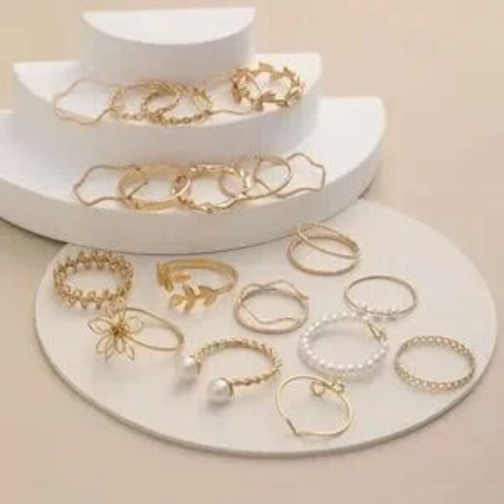 Gold 20pc Flower Leaf Ring Set - Picture 2 of 4